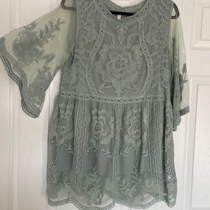 Sage Green Pinkblush Lace Tunic Top